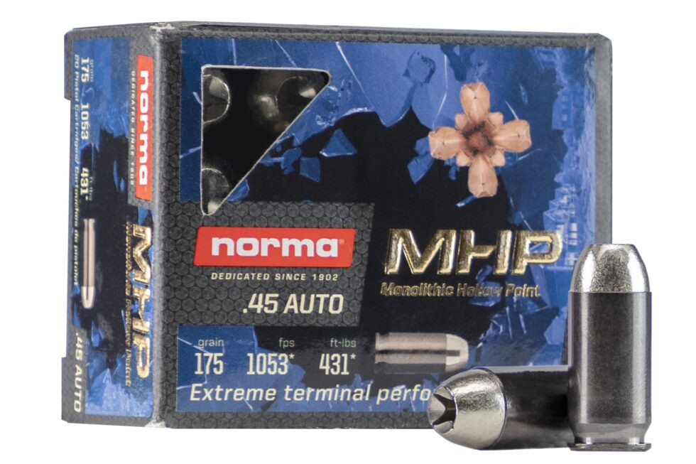 .45 ACP/AUTO – 175 GR – MONOLITHIC HOLLOW POINT – NORMA MHP – QTY 20 - Image 2